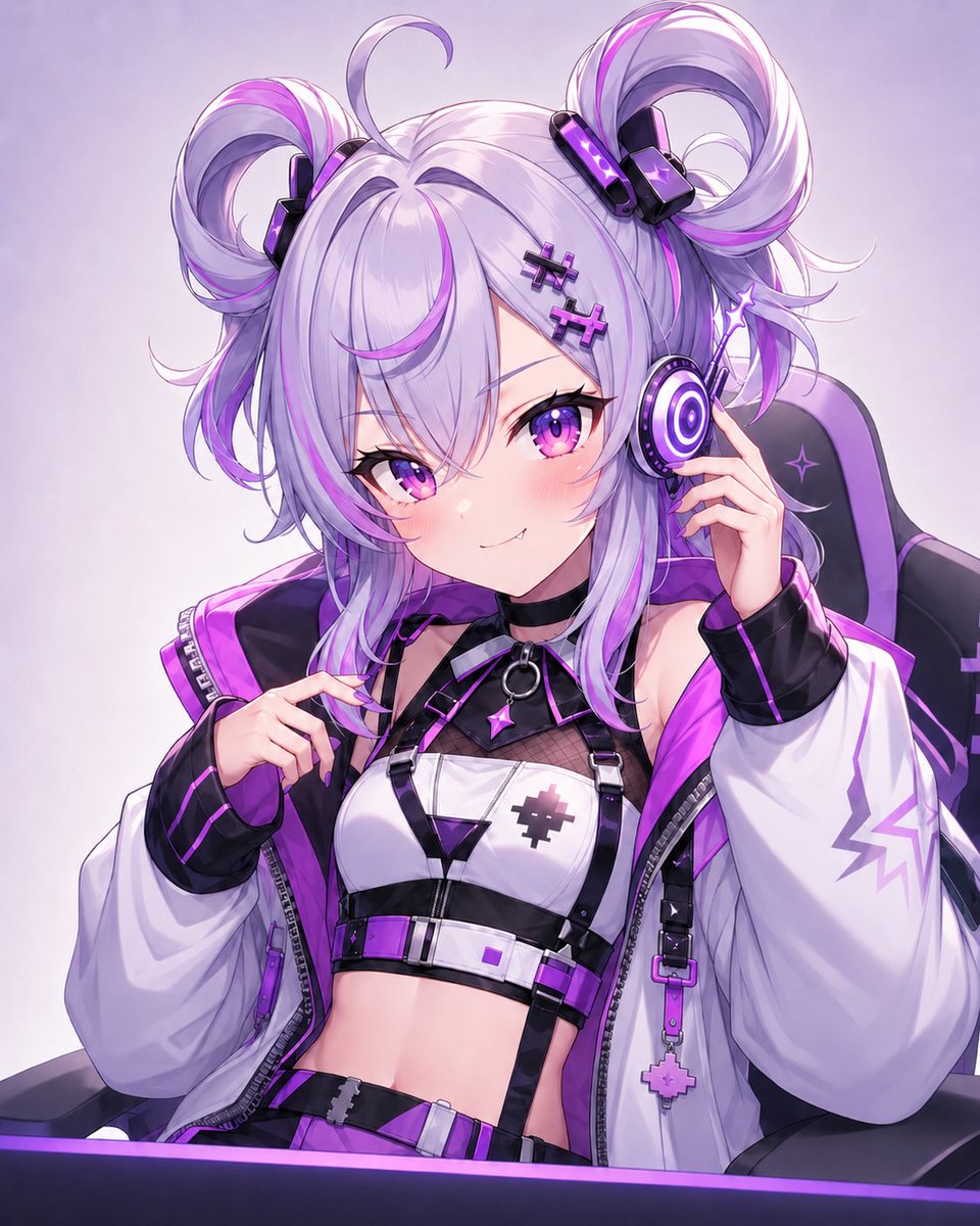Amakitsunee's tweet photo. AI development update:
I’ve started building Aira’s new sister — Nova.
She’s planned as a gamer-style AI personality: playful, cheerful, a little smug, and full of streamer energy.
This is her first visual concept.

A new sister is slowly coming to life 🎮💜 https://t.co/KSZxKRnPH6