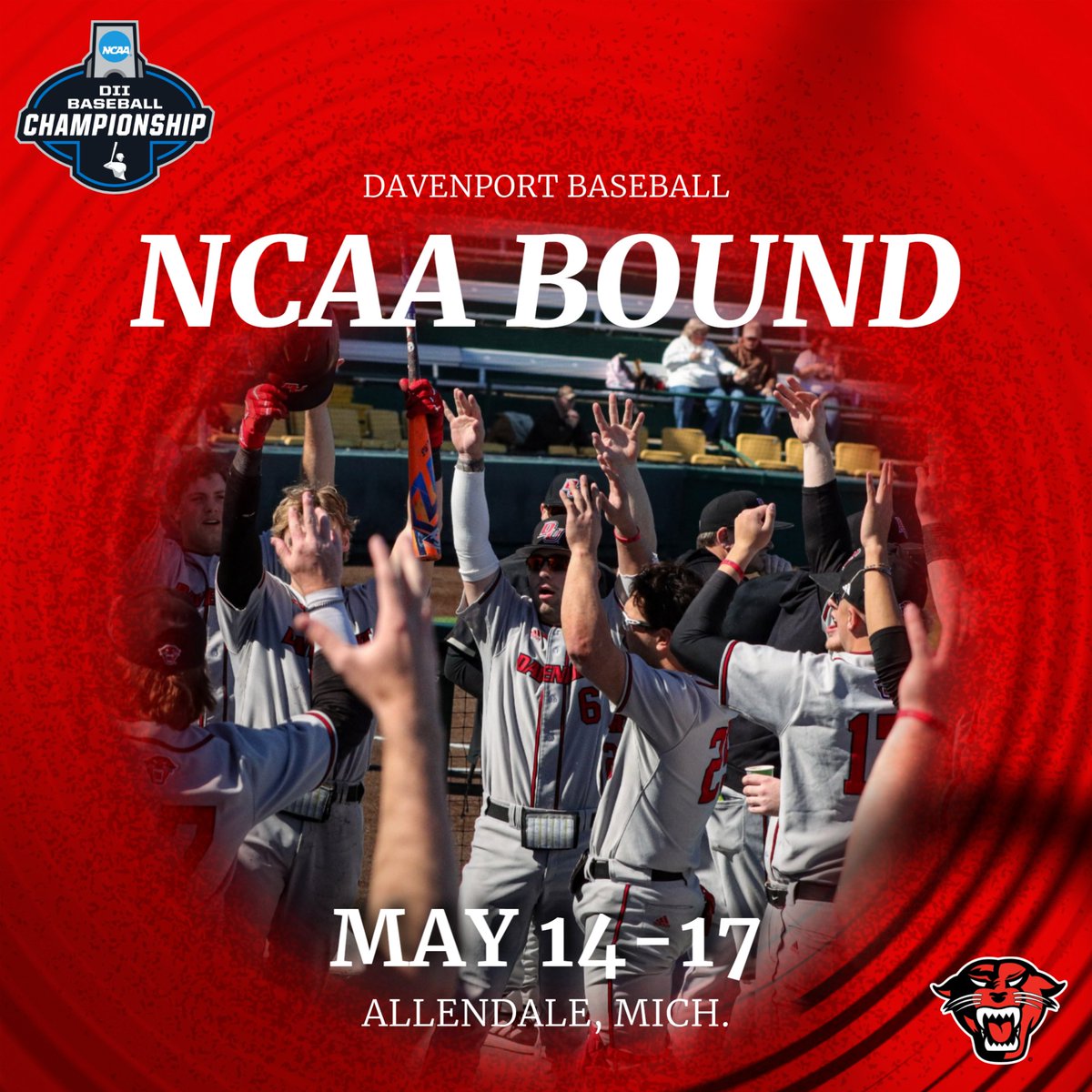 DUAthletics's tweet photo. For the fourth time in program history, Davenport baseball will be a part of the NCAA Midwest Regional. They will be traveling to Allendale, Michigan with play beginning on Thursday, May 14. DU is the #5 seed in the region.
#DUWork #NCAAD2 https://t.co/jEZfTbWQru