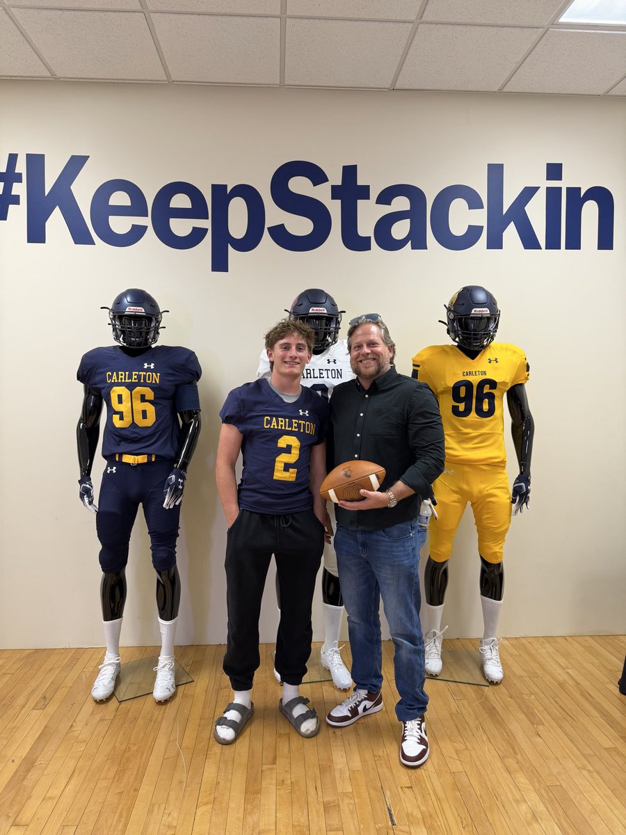 YonkerHarrison's tweet photo. Thank you to @CarletonFB, @rexdesso15, and @CoachJournell for the great Junior Day. Can’t wait for more. #keepstackin https://t.co/lSnt8wCX1u