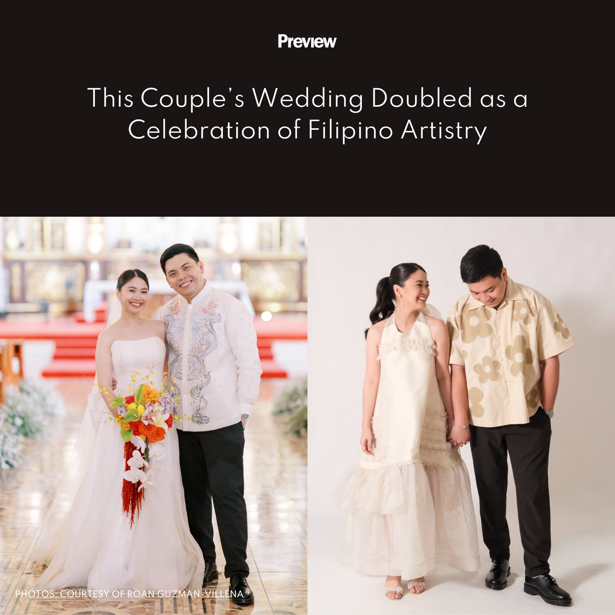 previewph's tweet photo. It’s clear that Miko Villena and Roan Guzman-Villena didn’t choose Filipiniana as their theme just because. In every detail, their wedding was a platform for Filipino creativity to shine. See their looks by #ZiaWycoco, #Randolf, and #HAMU here: https://t.co/KZ0VijXzr2 https://t.co/MFoxxB3kO1