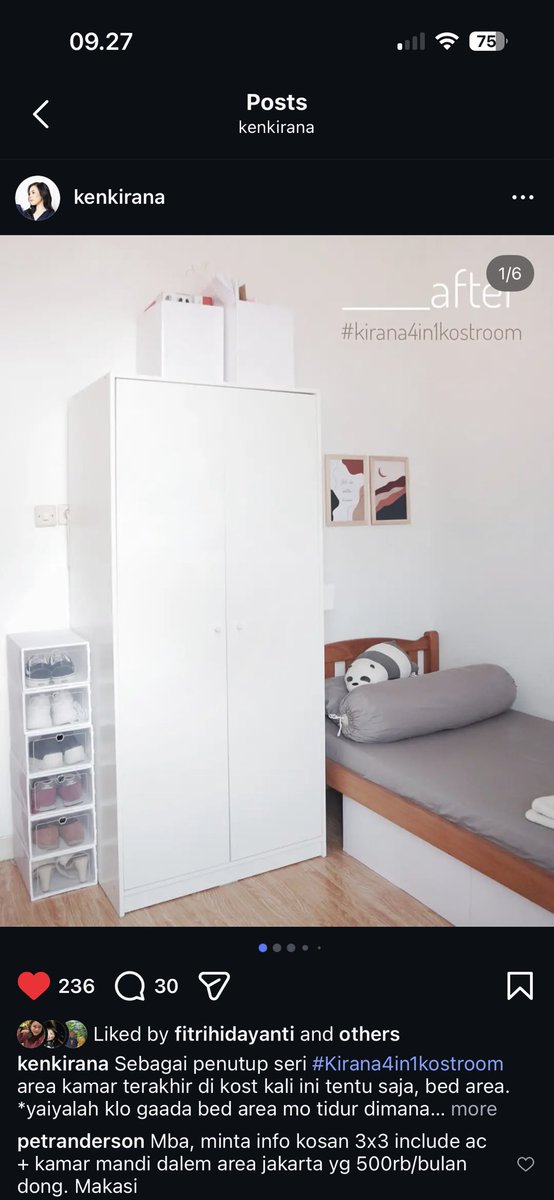 kedkirada's tweet photo. Valid bgt, kost di Jakbar emg murah2 dan banyak hidden gem yg ga masuk Mamikos.

Tipsnya selain cari online, emg harus niat cari keliling jg. Tanya2 ke warga sekitar di area yg kita pengen.
 
Dulu waktu masih kuliah sampe kerja (sblm nikah) jg gapernah pindah kost dari Jakbar.

Kostku terakhir di Palmerah Utara 2. Masih deket Binus, pas kuliah & bolak balik urus skripsi tinggal naik gojek. Deket halte Slipi Petamburan jg, ke kantorku area Gatsu tinggal naik TJ sekali dan jalan kaki dari halte jg deket.

Harga 800K / bln (udah include listrik).

Kost khusus cewe. Ibu Kost org Indo, Bapak Kost org Jepang pensiunan ANA Air. Tipikal bangunan rumah old money. Tanahnya luas, punya halaman/kebun yg luas jg. Bangunan kost misah dg Rumah Ibu Kost, jd lebih leluasa secara privasi.

Kamar kost punya jendela segede gaban. Kamar mandi luar tapi kamar mandinya ada 3, penghuninya ada 3 - 4 an aja. Jadi berasa kyk punya kamar mandi sendiri 😅

Ada tempat jemuran dan setrika bersama. Dapur dan wastafel cuci piring ada 2 di lantai atas dan bawah. Ada kulkas bersama jg. Jadi masak gapernah antri, berasa punya dapur sendiri jg wkwk

Minusnya cuma ada anjing penjaga yg dilepas di halaman depan tiap malem. Jadi bikin males klo mau gofood malem2 wkwk krn aku takut anjing (tp malah jadi lebih hemat sih, ga keseringan gofood tiap malem😬)

Sama gaada wifi, jadi mesti beli modem/masang wifi sendiri.

Ini bbrp foto kenangan kost dulu di feeds IG. Dulu pas jaman Covid, sempet makeover kamar kost jadi 4 in 1 room gini, ada area bed, wardrobe, work & mini pantry👇

Ah time flies~
