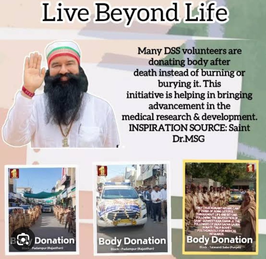 sram7972's tweet photo. Even after death, humanity can still be served. Inspired by Gurmeet Ram Rahim Singh, the posthumous body donation campaign is helping save countless lives. Let’s pledge to make a difference beyond life.
#LiveBeyondLife https://t.co/BDOMSRaUil