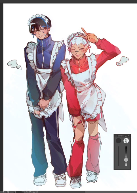 never got the chance to showed the initial sketch I did for these yoshikarus so here it is for maid day