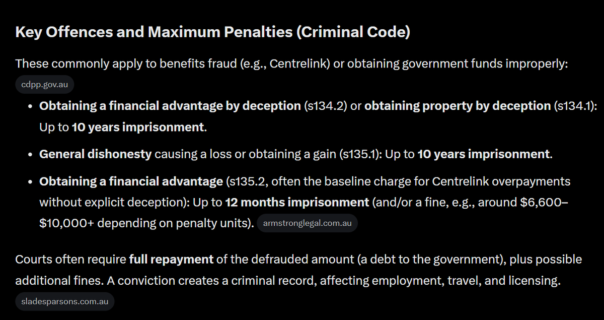 canoeshoeaus's tweet photo. @news_kristian This is what the punishment for Australians who defraud the Australian Gov. 

Politicians are not under the same laws, its pretty obvious. https://t.co/h2byMlhRW1