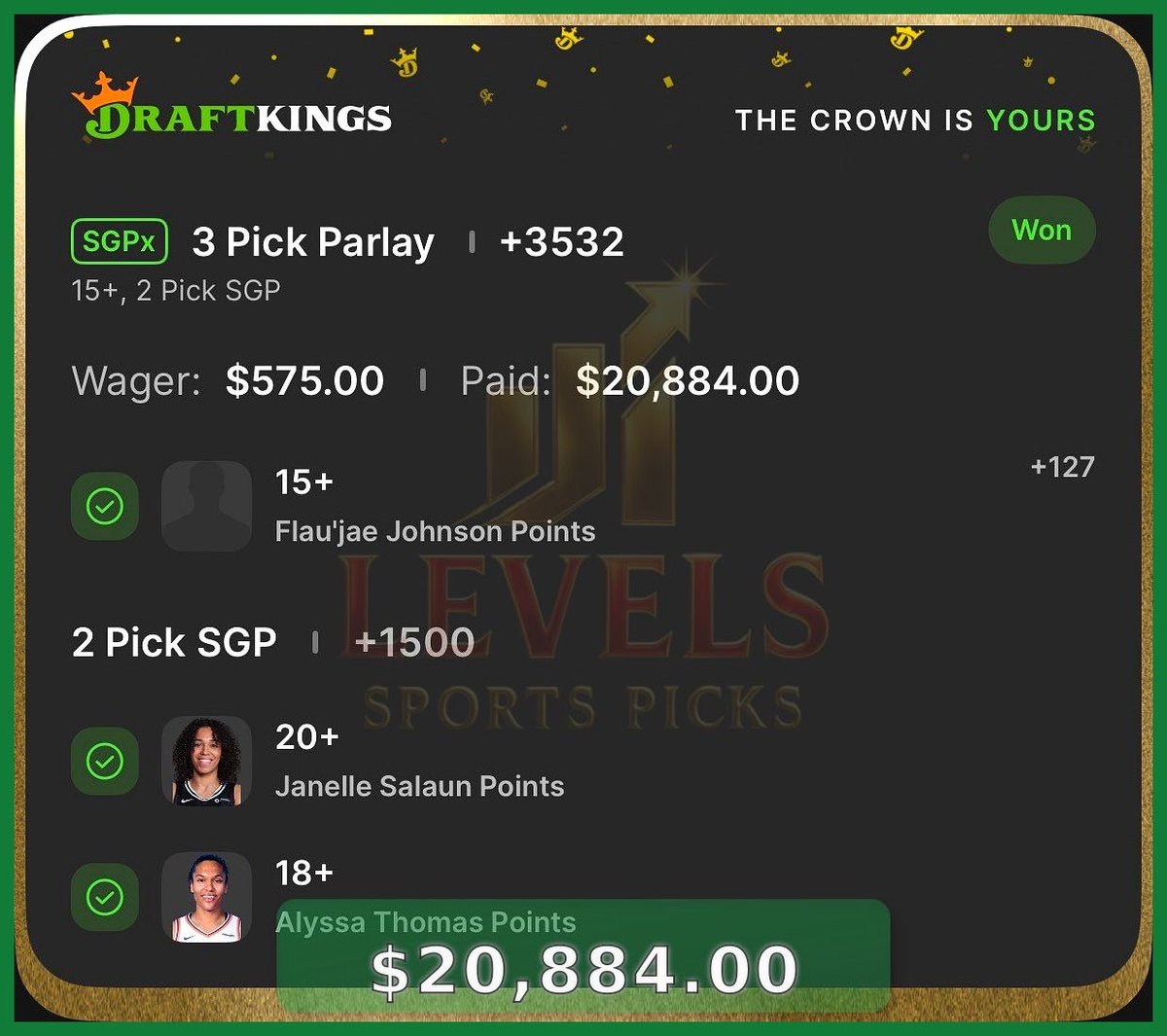 JVandy_'s tweet photo. WNBA is back! $20k to the bank! 

The ladies always pay 💎🔥 https://t.co/7B8mOGKlXo