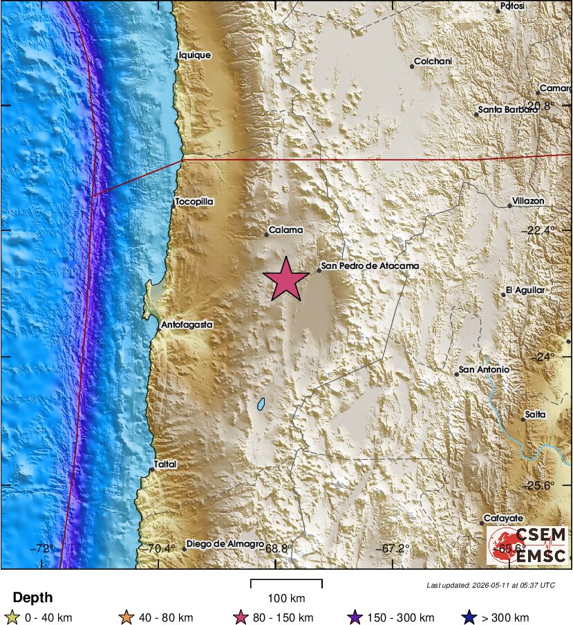 LastQuake's tweet photo. ⚠Preliminary info: #earthquake (#sismo) about 70 km SE of #Calama (#Chile) 1 min ago (local time 01:35:53)❗MAGNITUDE NOT AVAILABLE YET❗Updates at:
📱https://t.co/QMSpuj6Z2H
🌐https://t.co/AXvOM7I4Th
🖥https://t.co/wPtMW5ND1t https://t.co/ec0Tw5ejiE