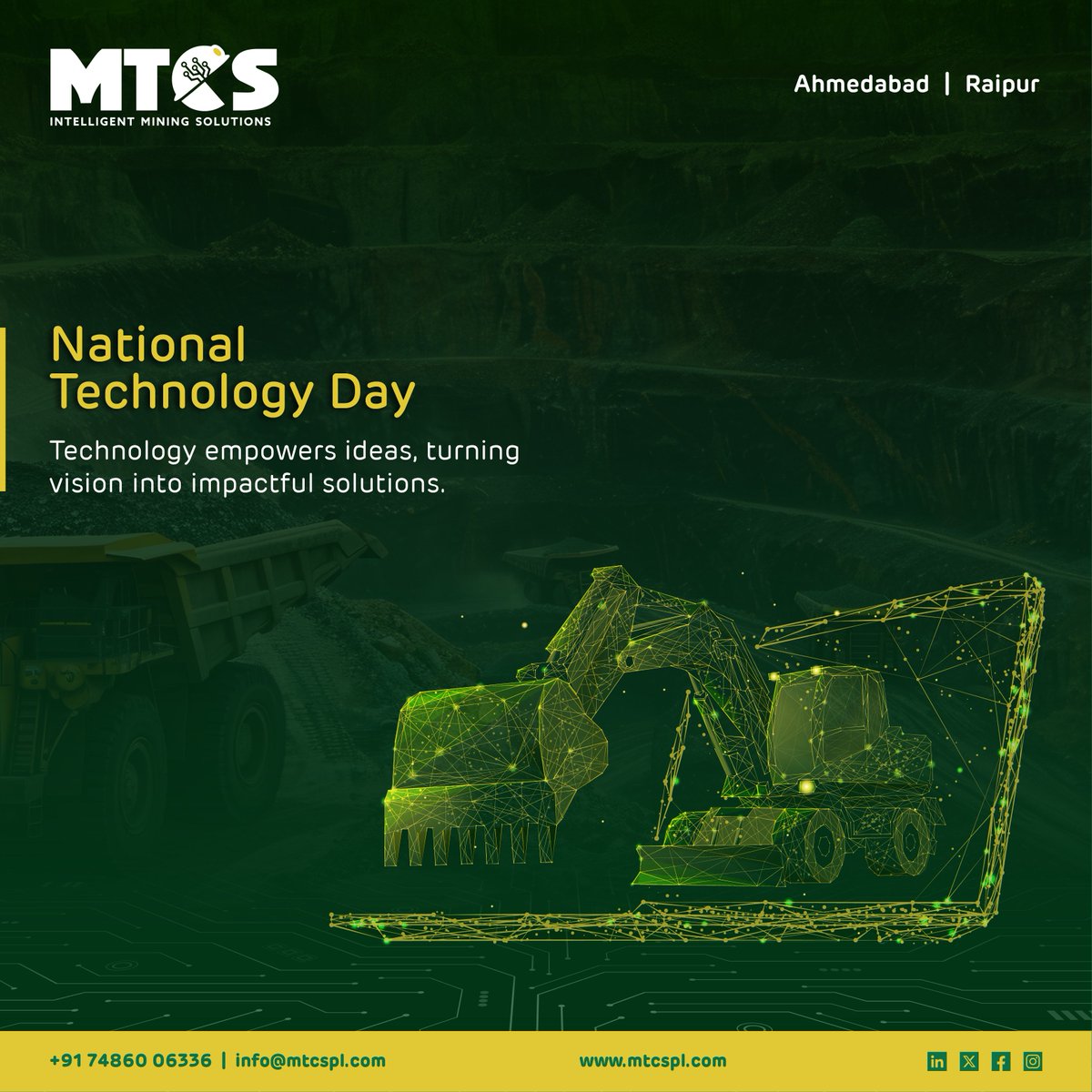 mtcspl's tweet photo. Technology drives progress from ideas to real world impact. Smarter faster and efficient mining solutions are shaping the future through innovation and intelligent ecosystems. MTCS celebrates the power of technology this National Technology Day.
#NationalTechnologyDay #MTCS https://t.co/6wtb4IxFTl