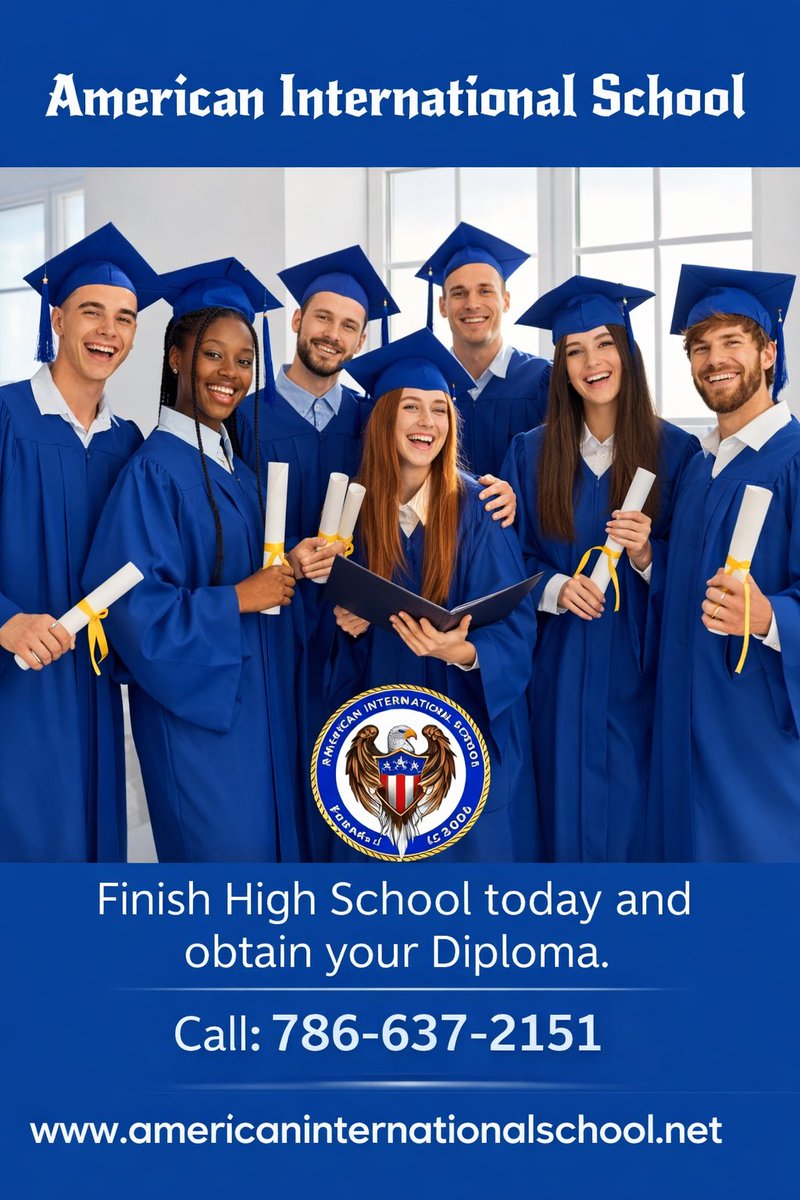 AmericanInter17's tweet photo. It is time for you to take your future into your hands and make the choice of completing your High School Diploma today. By graduating with a certified Diploma - NOT a GED, you open the doors to a great future, a better paying job and even a higher education career.
786.637.2151 https://t.co/BnabmfYkrb