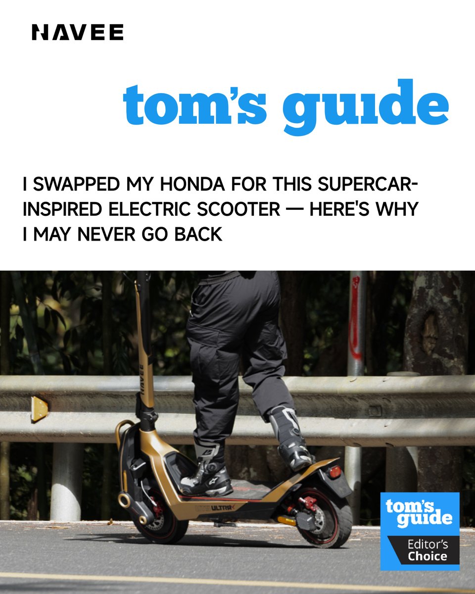 navee_tech's tweet photo. "The fastest and most powerful electric scooter I've ever piloted." 🚀

That’s the verdict from Tom’s Guide on our NT5 UltraX. With a twin-motor configuration pumping out 4800W of max power, it’s built for those who demand peak performance.

🏆 Rated 4.5/5 stars
🏆 Hydraulic suspension & dual disc brakes
🏆 5-inch heads-up display

Ready to upgrade your life? Tap the link in our bio to read the full breakdown. 🔗

#NAVEE #NT5UltraX #Performance #ScooterLife #Innovation #TechTrends #ElectricScooterReview