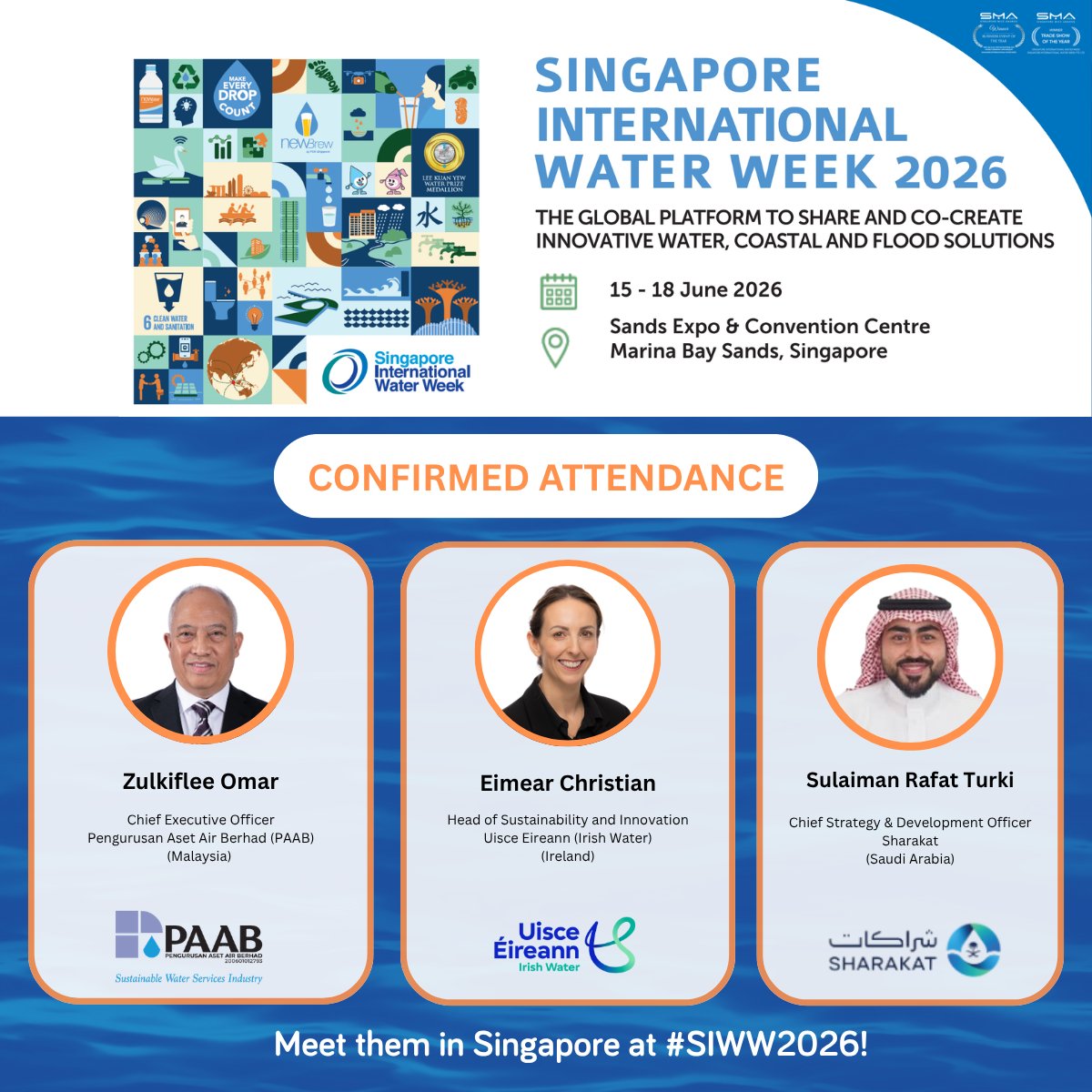 WaterWeekSG's tweet photo. 🌊 They’re coming to #SIWW2026. Are you?  

👀 See other leaders who are attending SIWW2026 here: https://t.co/Nl7CbxQuAX

Register as a SIWW2026 delegate now: https://t.co/kBmyeFh9RR https://t.co/HRFtXafDjJ