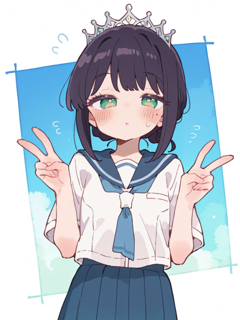 「彩葉誕生日おめでとう！」
「…このティアラと制服はなんなの？」
「なんかヤチヨがどうしてもって送って来たよ」
「…」
「撮るよー？」

#AIart
#超かぐや姫