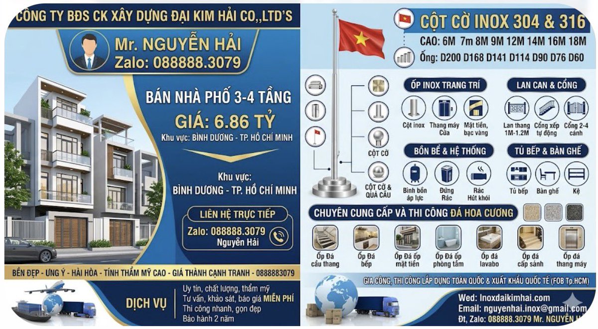 InoxDAIKIMHAI99's tweet photo. Bán biệt thự - Bán nhà phố 
Thi công xây dựng inox 304 - 316 chất lượng đẳng cấp vượn tầm thế kỷ 21-22
Chuyên KDBĐS và thi công xây dựng xuất khẩu quốc tế FOB tp. HCM 
https://t.co/LAKeYk4mB3
0888883079 Mr Nguyễn Văn Hải https://t.co/wbbwwiCoVH