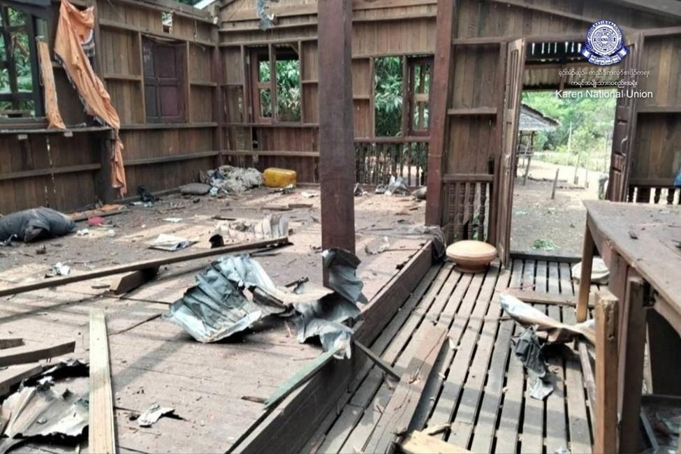 HURFOM's tweet photo. Four civilians, including a child, killed in junta attacks on Bilin #Mon and Hpa-an  #Karen Townships as homes, schools, and religious buildings are damaged.

Villages in Bilin Township and Hpa-an Township, Karen State, came under repeated attacks by the Junta using airstrikes, drones, and heavy artillery, killing four civilians, including a child, and damaging a school, homes, and religious buildings, according to a statement from the KNU Central Committee.

Throughout April, the Junta reportedly carried out near-daily attacks on villages where civilians live in Bilin #Mon and Hpa-an #Karen townships.

Between April 19 and 30, the military used Y-12 aircraft, fighter jets, and armed helicopters to repeatedly bomb Win Tar Pan village, Upper Win Tar Pan village, and Kyauk Phyar village in Myit Kyoe village tract, Bilin Township.

During an airstrike on April 19, two homes, one school, a monastery gate, one dhamma hall, a fuel shop, and a shelter at a cemetery were damaged in Win Tar Pan, Upper Win Tar Pan, and Kyauk Phyar villages. Five cattle were also killed.

On April 22, further airstrikes destroyed 11 homes in Kyauk Phyar village and five more homes in Win Tar Pan and Upper Win Tar Pan villages. Another nine houses in Win Tar Pan were damaged during an airstrike on April 23. On April 25, public workplaces in Bilin Township were also damaged.

The violence continued on April 27, when, in addition to air attacks, Junta reinforcements entered Win Tar Pan village and set houses on fire. From April 28 to 30, further attacks by armed helicopters and aircraft caused more homes to burn, although the full extent of the destruction has not yet been confirmed.

In Hpa-an Township, the Junta also fired 120 mm artillery near Htee Kyaw Khee village on April 27, killing an 88-year-old local woman, Daw Thein May, after she was struck by shrapnel.

Local sources also reported that on April 21, two unexploded 120 mm shells from an earlier attack on April 16 were found in farms and fields near Ban Bway Gone village.

According to the reported incidents, at least four civilians, including a child and a prison medic, were killed, while around 10 others suffered serious or moderate injuries. Seven cattle were also killed. 

[Photo Credit: KNU]