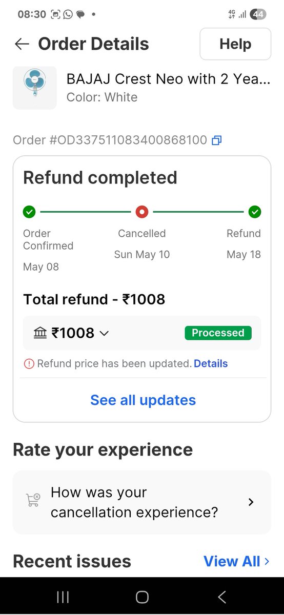 ResFreeIND's tweet photo. Felt cheated by Flipkart. Ordered 3 fans worth ₹6024. One fan was damaged and rejected during delivery, but Flipkart refunded only half amount ₹1008. This is clear cheating with customers.
#flipkartsasalele
#FlipkartFraud #RefundScam #ConsumerRights #OnlineShopping
#flipkart https://t.co/ZNijsQkwg0