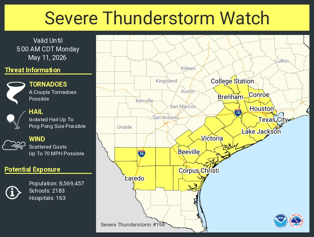 A severe thunderstorm watch has been issued for parts of Texas until 5 ...