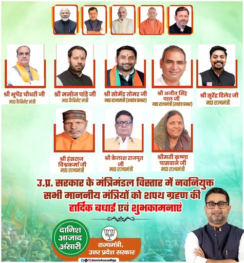 danishazadbjp's tweet photo. उ.प्र. सरकार के मंत्रिमंडल विस्तार में नवनियुक्त सभी माननीय मंत्रियों को शपथ ग्रहण की हार्दिक बधाई एवं शुभकामनाएं।
माननीय प्रधानमंत्री श्री @narendramodi जी के मार्गदर्शन एवं माननीय मुख्यमंत्री श्री @myogiadityanath जी के नेतृत्व में उत्तर प्रदेश विकास, सुशासन एवं जनकल्याण के नए प्रतिमान स्थापित कर रहा है।
पूर्ण विश्वास है कि सभी माननीय मंत्रीगण अपने दायित्वों का सफलतापूर्वक निर्वहन करते हुए प्रदेश की प्रगति को नई गति प्रदान करेंगे।
आप सभी के उज्ज्वल एवं सफल कार्यकाल हेतु अनंत शुभकामनाएं।
#UPCabinetExpansion #YogiAdityanath #NarendraModi #उत्तरप्रदेश #शपथग्रहण #जनसेवा #सुशासन #विकास 
@PMOIndia @AmitShah @NitinNabin @mppchaudhary @idharampalsingh @BJP4India @BJP4UP