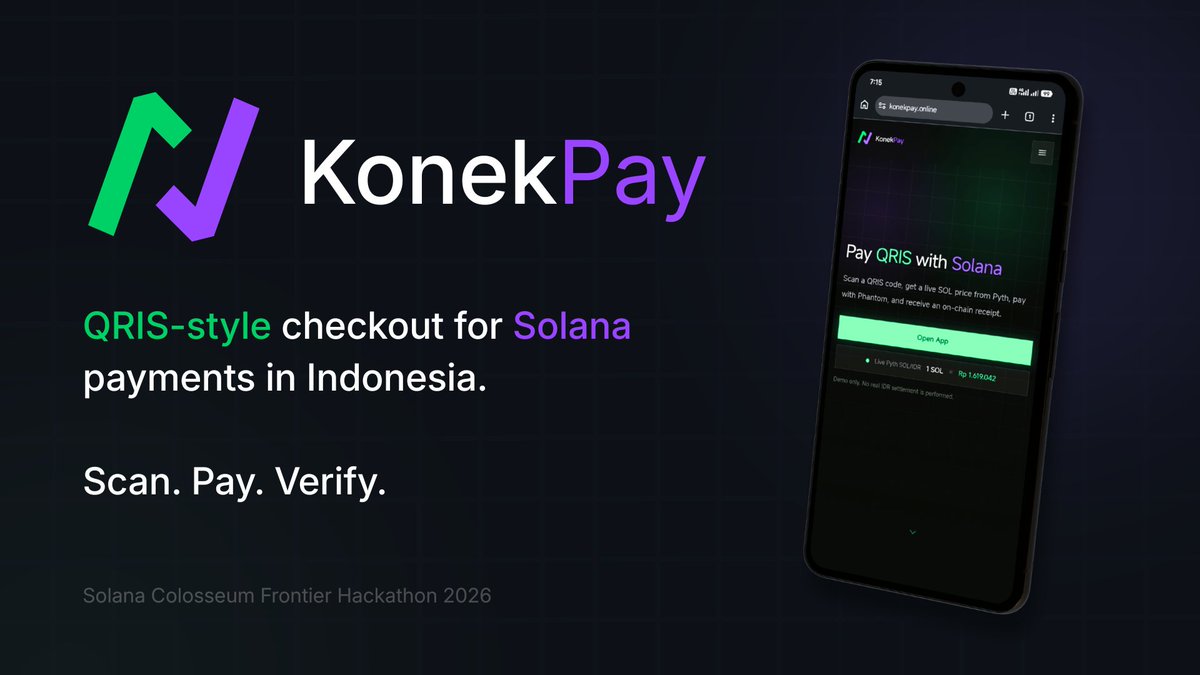 heni0x's tweet photo. 1/ We just submitted KonekPay for @colosseum Frontier and the Indonesia National Campus track with @SuperteamINDO.

KonekPay lets Indonesian users pay QRIS-style merchant invoices using a Solana wallet.

#FLEXYOURBUILD #Solana https://t.co/5rwR8EZEKZ