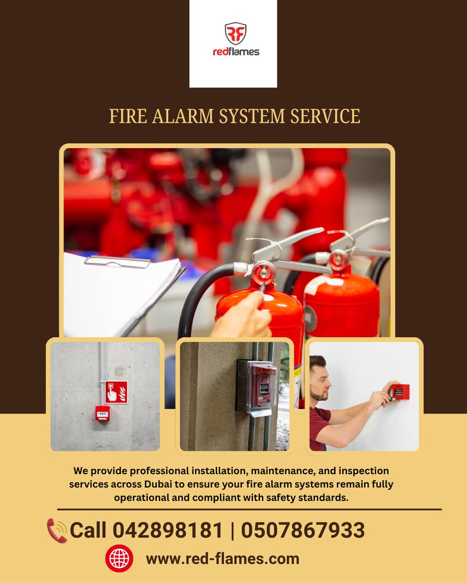 FlamesLlc's tweet photo. Protect your property with advanced Fire Alarm System solutions from Red Flames.

Fire Sprinkler System Services   Fire Sprinkler System Services

#FireAlarmSystem #FireSafetyDubai #RedFlames #SafetyFirst #DubaiBusiness https://t.co/i75fWfD2fW