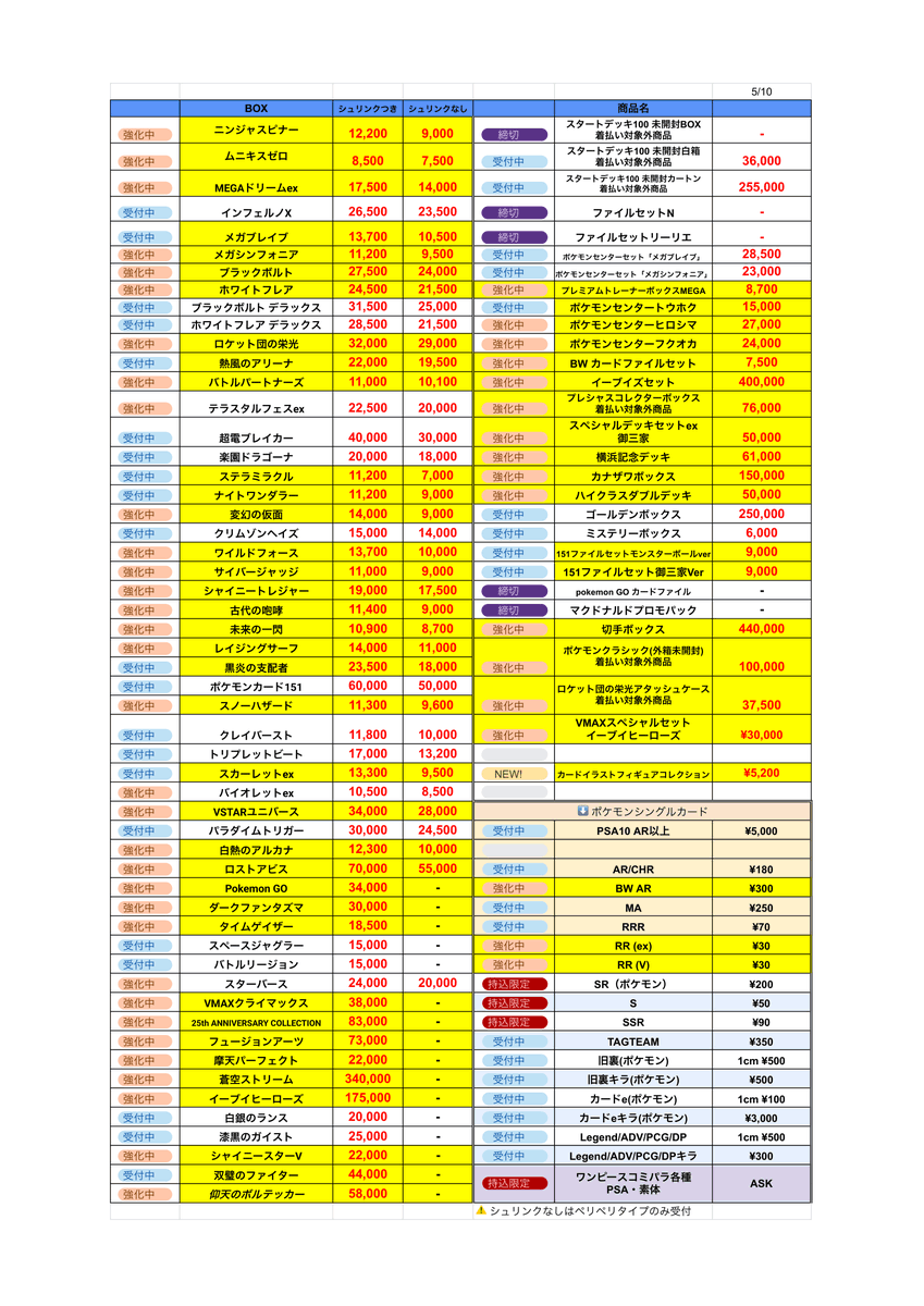 🚨🚨買取価格更新🚨🚨 🟥🟦🟩🟨🟧🟪⬛️⬜️🟫 最新の買取価格表は