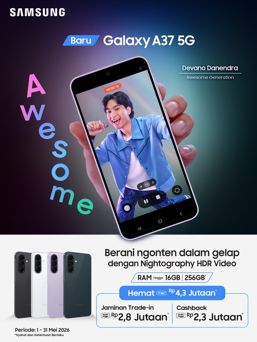 TRANS7's tweet photo. Rekam momen dengan kamera 50MP Nightography HDR Video, hasil rekaman tetap jernih, detail, dan terang bahkan di kondisi low light! 🌙📸 Apalagi perlindungan IP68 water and dust resistance yang bikin Samsung Galaxy A37 5G lebih tahan air dan debu untuk dipakai di berbagai aktivitas tanpa khawatir. Ditambah dengan dukungan 6x upgrade OS dan 6 tahun update keamanan, pengalaman pakai HP jadi tetap lancar, aman, dan selalu kebagian fitur terbaru. Jadi makin berani buat kerja, hiburan, sampai bikin konten setiap hari✨ Buruan ikutan quiznya & menangkan Samsung Galaxy A37 5G sekarang juga🤩

Caranya kamu langsung aja cari di Google, "APA KEUNGGULAN DARI SAMSUNG GALAXY A37 5G YANG BERANI AWESOME UNTUK DIPAKAI JANGKA PANJANG?" Lalu, upload hasil pencarianmu ke media sosial (IG/X). Setelah itu, ikutin langkah berikutnya di bawah ini👇:

1. Follow akun Instagram @officialtrans7 dan @samsungindonesia. Pastikan akun kamu tidak di-private ya! 🔓 🔓
2. Buat pencarian di Google sesuai dengan pertanyaan di banner, lalu buat konten yang menarik berdasarkan hasil pencarian tersebut.
3. Upload konten yang telah kamu buat & hasil pencarian kamu di Google ke media sosial (IG/X).
4. Tuliskan juga jawaban kamu di caption beserta hal apa saja yang akan kamu lakukan kalau memenangkan Samsung Galaxy A37 5G!
5. Kasih tau juga nama & domisili kamu di caption, lalu cantumkan hashtag  #IfiWinGalaxyA37Part3 #GalaxyA37 5G #SemuaBeraniAwesome #AwesomeDeal dan mention 3 orang teman kamu.

Pemenang yang beruntung akan mendapatkan 1 unit Samsung Galaxy A37 5G! Pemenang akan diumumkan lewat akun IG @officialtrans7 pada tanggal 25 Mei 2026.

S&K berlaku:
- Keputusan juri tidak dapat diganggu gugat
- Periode kuis: 11 Mei - 24 Mei 2026.
- Kegiatan ini tanpa dipungut biaya apapun

Semoga Beruntung!🤝
#IfiWinGalaxyA37Part3 #GalaxyA37 5G #SemuaBeraniAwesome #AwesomeDeal #T7