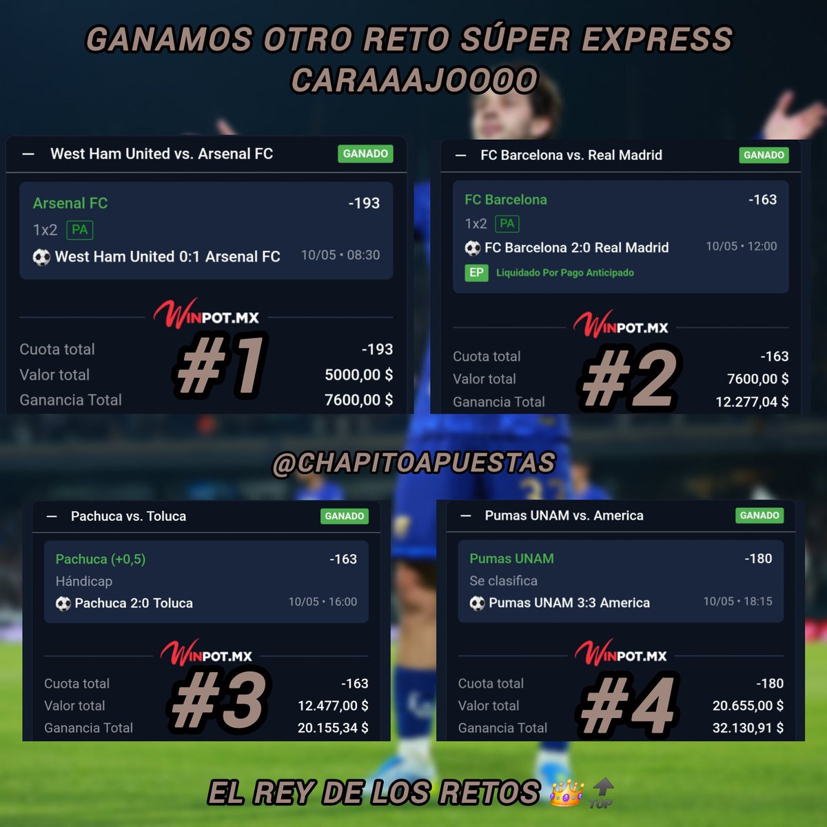 ChapitoApuestas's tweet photo. SE PRENDIÓ EL CERRO 🔥🔥🔥!!!

Lo que hicimos hoy fue BRUTAL.

Ganamooos este RETO SÚPER EXPRESS TOTALMENTE GRATIS 🥳 ✅️🔝!!

Y seguiremos por el camino Rumbo al Millón de Pesos. 

EL REY DE LOS RETOS 👑

Voy a Repartir $3,000 pesitos ahora entre los 💰:
- Comentarios🗨
- 🔄❤️ https://t.co/fjvtqK3tOZ