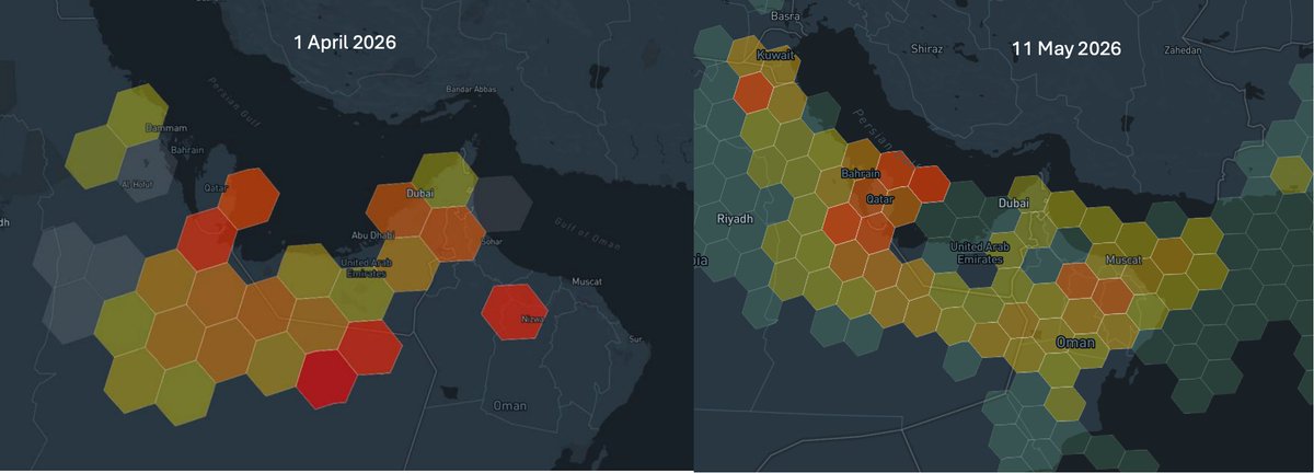SPARC__AI's tweet photo. $SPAI.CN $SPAIF, GPS jamming and spoofing  in April vs May. Is the conflict coming to an end anytime soon? https://t.co/kEKA3PEzO4 https://t.co/JfgIQyy0aw