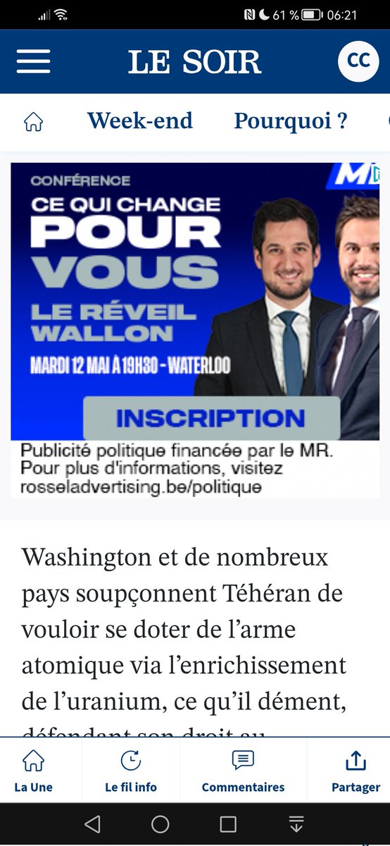 eniloractweet's tweet photo. @lesoir Les publicités pour le MR n'ont rien à faire dans mon abonnement au Le Soir via Proximus non plus. 😡😡😡 https://t.co/lJKdp4tr1b