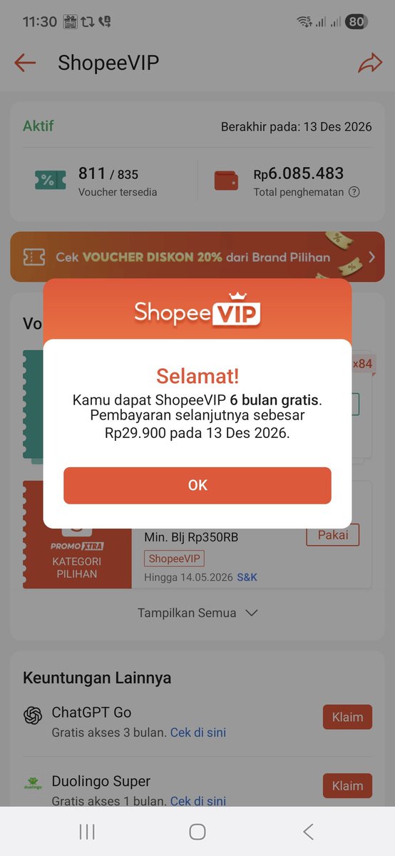 guys ayo regiss, yg udah lulus pun gapapa yg penting punya email kampus, lumayan dapet 6 bulan shopeevip gratis wkwk

kalo yg udah sub batalin aja dulu perpanjangan otomatisnya (gue udah sub sampe juni, mangkanya itu jadi des)

s.shopee.co.id/6pxSEOdKVs