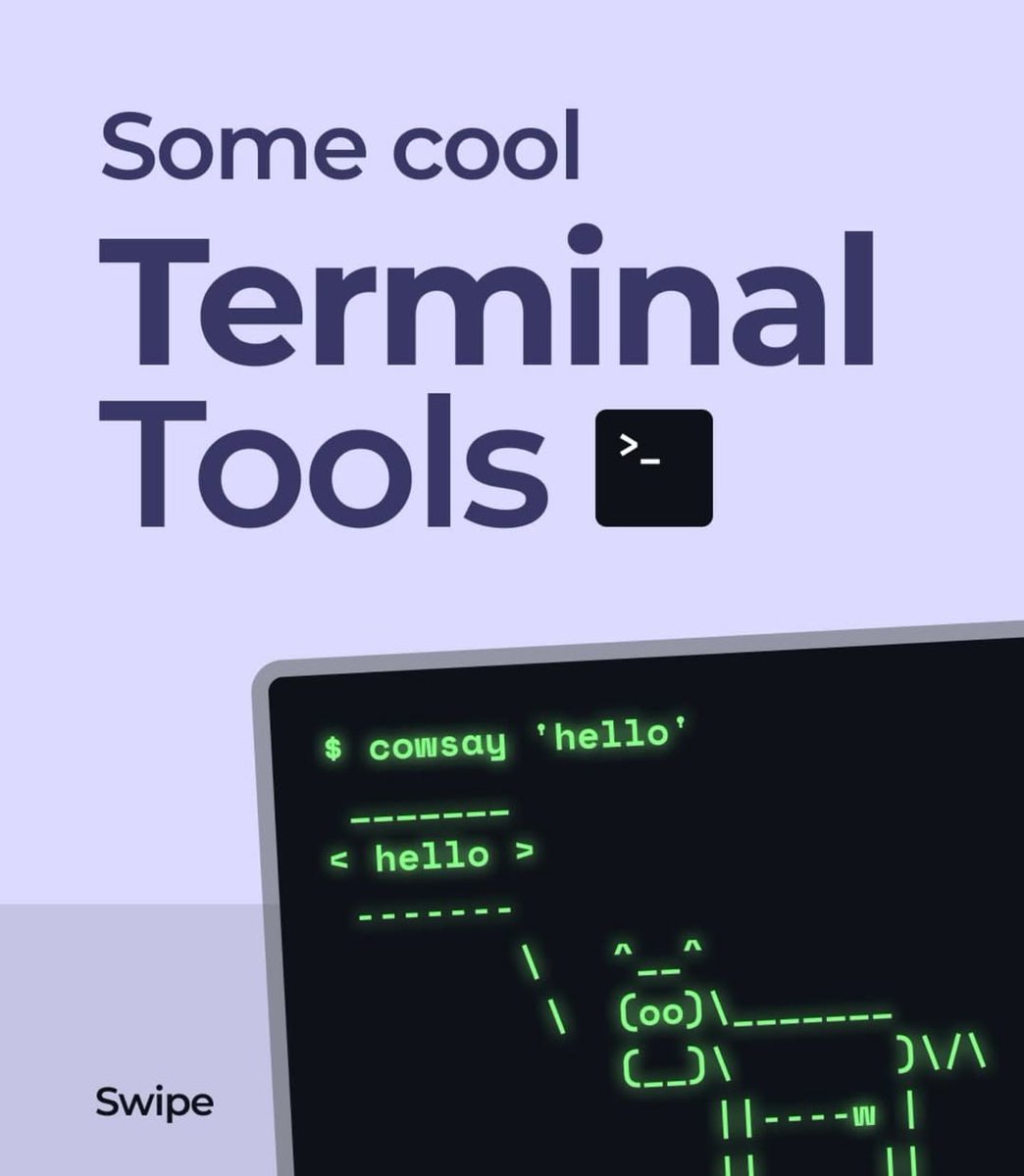 web_mobiledev's tweet photo. 📚 Some cool Terminal Tools

Here are five handly tools that work on the teminal to make your life a little bit easier

None of these are pre-installed packages, but you need to install them manually. Most are available through package managers like apt https://t.co/myB2TvoL0x