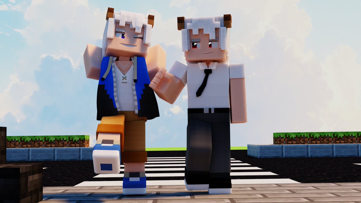 FuZihow's tweet photo. "We are the Edison brother!!!" Coter say.
  Comon: "Hey, please be serious,we're going to visit Kihow and another younger generation."
  Coter:"come on, I believe Kihow, my junior, won't mind."
#minecraft #blender https://t.co/6htCu61wl6