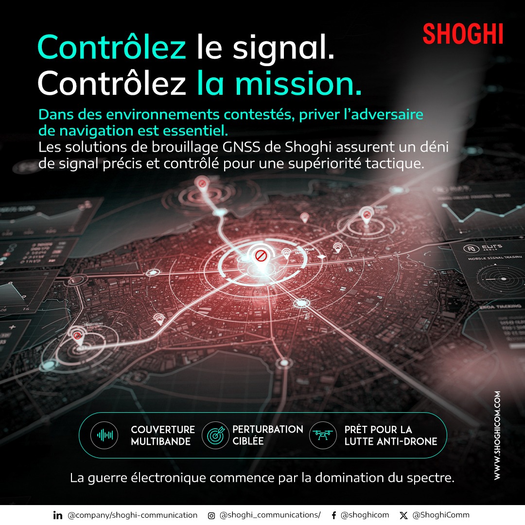 ShoghiComm's tweet photo. Dans des environnements contestés, priver l’adversaire de navigation est essentiel.
Les solutions de brouillage GNSS de Shoghi assurent un déni de signal précis et contrôlé pour une supériorité tactique. [1]
https://t.co/Hajd1Jo4C6
#RenseignementNumérique #Shoghicom https://t.co/2nm5J2SXnY