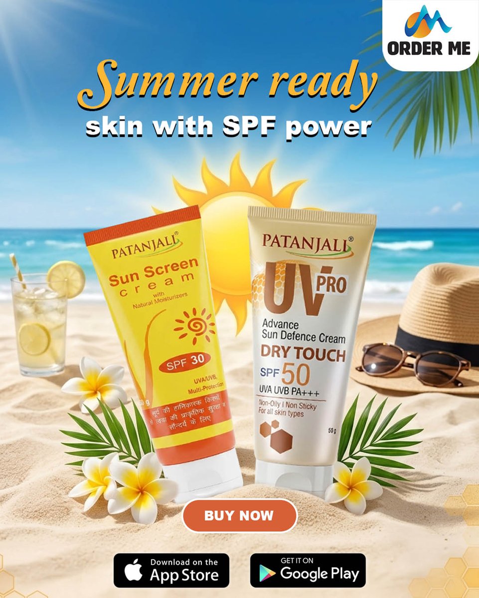 Order__me's tweet photo. Protect your skin naturally this summer with Patanjali Sun Screen Cream ☀️

Order now from the Order Me App and enjoy convenient doorstep delivery. 📲
#Patanjali #SunScreenCream #SummerCare #SkinProtection #NaturalSkincare #HealthySkin #GlowNaturally #OrderMeApp #AyurvedicCare https://t.co/2W9TIvuixl