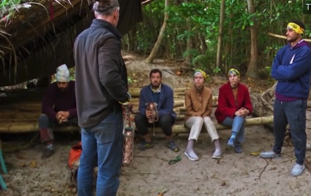 This image is still so funny to me. Like why did Coach have those 3 lined up like that and why did he need his two bodyguards, Joe and Jonathan, there 😭 #survivor50