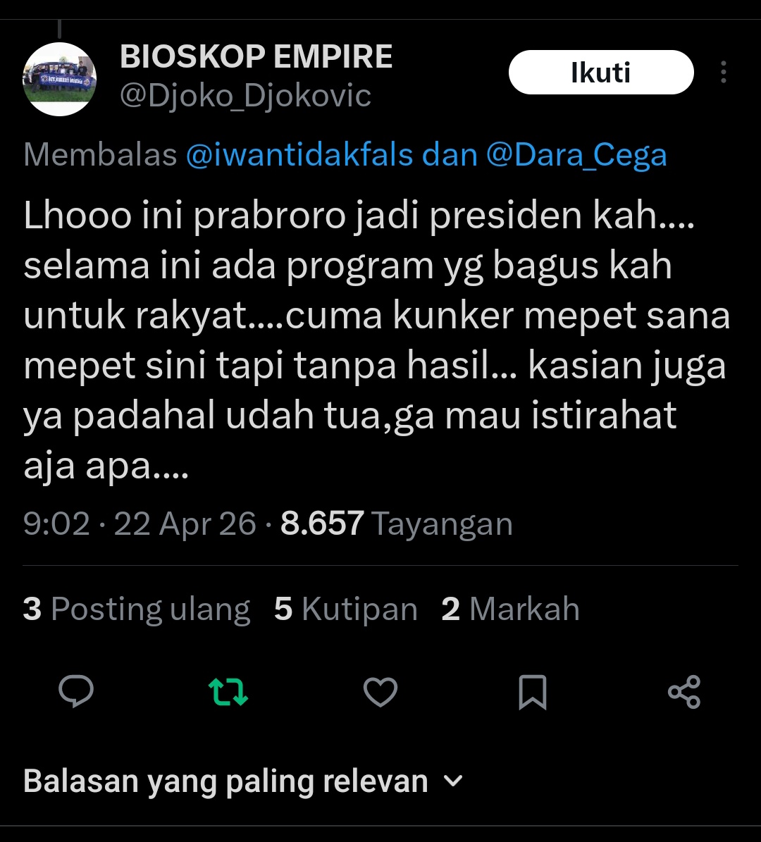 Triaat1's tweet photo. @Djoko_Djokovic @meme_elangjawa Tiba tiba banget yo ndukung mbg🤣🤣🤣 ketoke bgt nek ra seneng e ro sleman https://t.co/5izu14L1M5