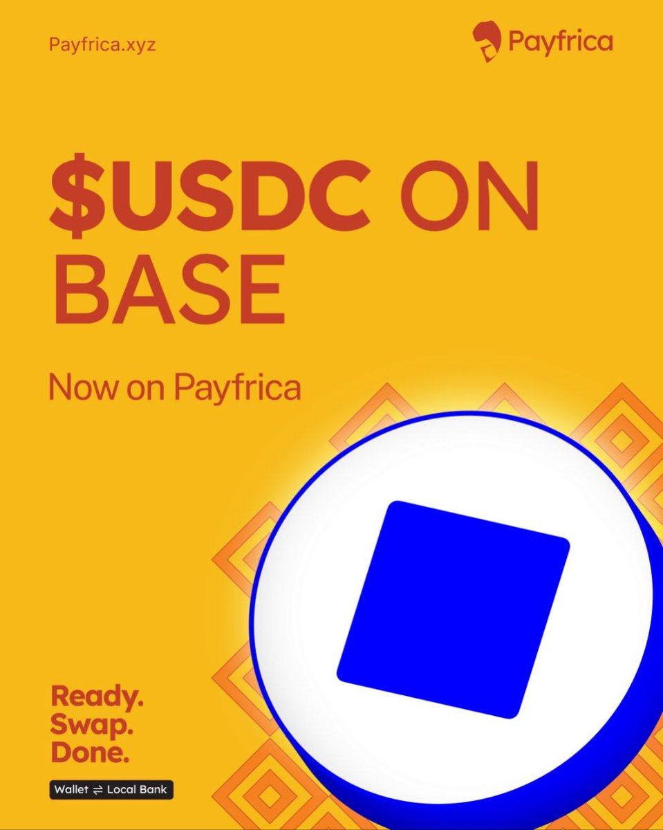 Base just got closer to home. $USDC on Base is now live on Payfrica

Ready. Swap. Done.