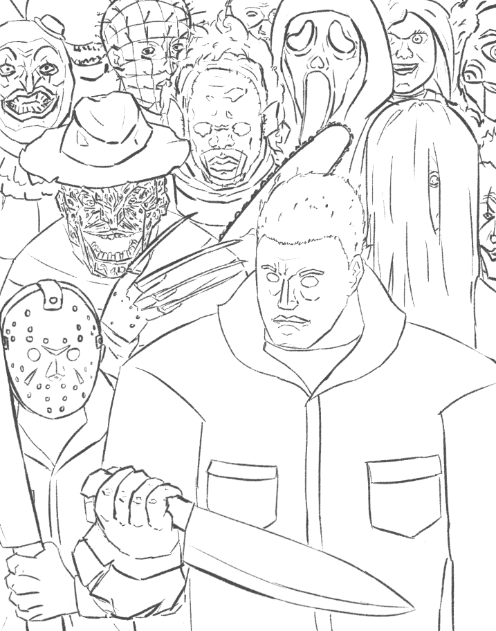 CaptainK48OOO's tweet photo. that one Viltrumite lineup panel but its slasher villains https://t.co/wpK16TldGT