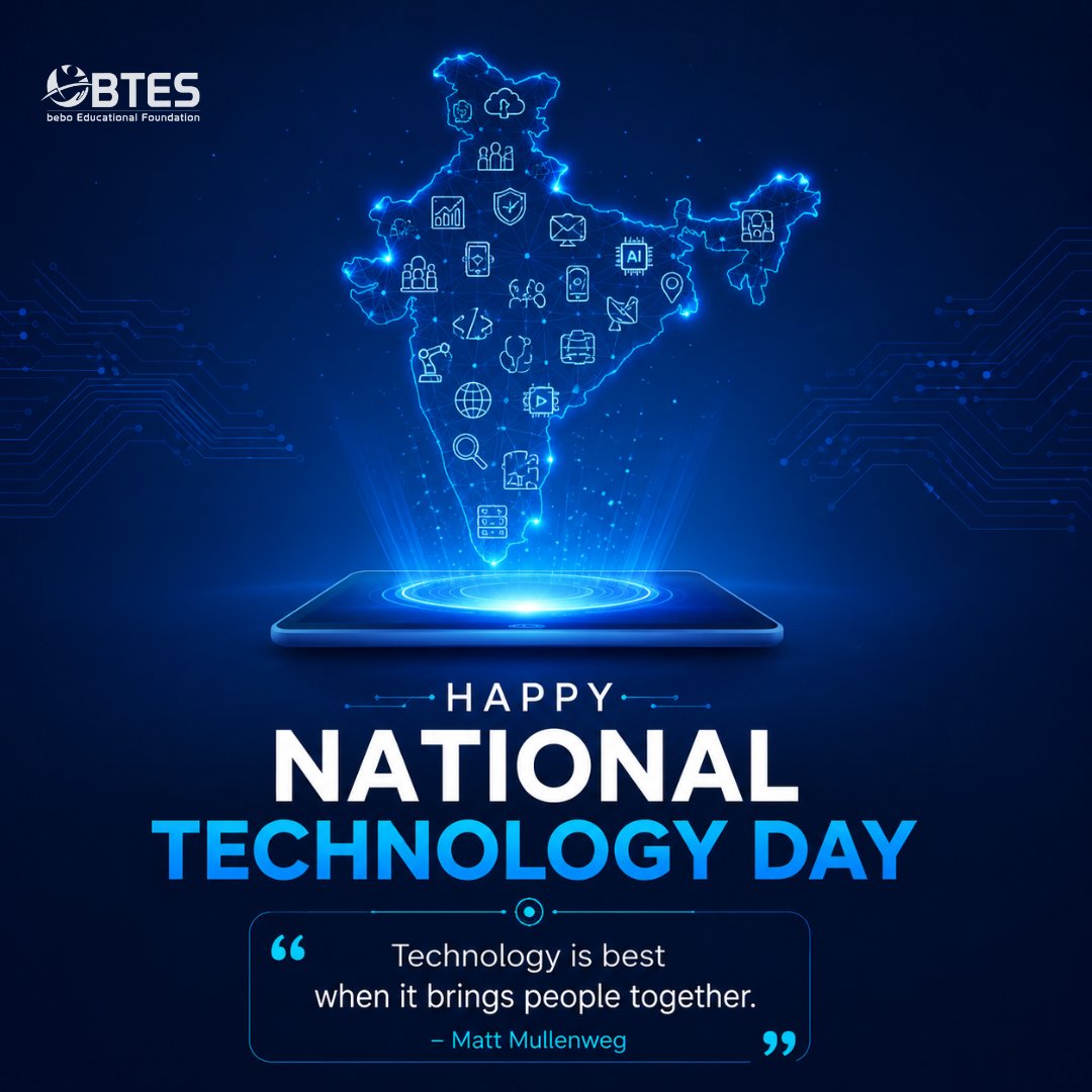 btesedu's tweet photo. On National Technology Day, BTES extends warm wishes to all innovators, creators, and problem solvers.

#NationalTechnologyDay
#TechnologyDay
#AIInnovation
#DigitalTransformation
#beboTechnologies
#BTES https://t.co/XtTVM2xtZd