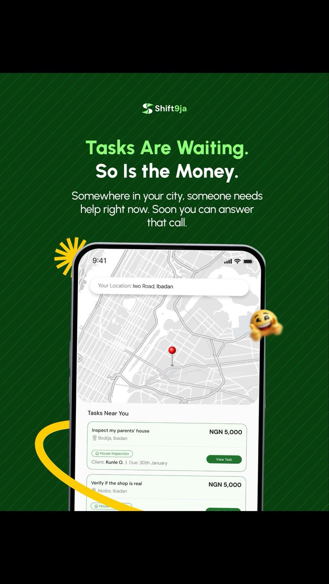 Shift9ja's tweet photo. Someone out there needs help right now. Soon, they’ll open Shift9ja and find someone nearby ready to handle it.
Launching June 🚀🇳🇬

#help #errandservice #applaunch #errandappinnigeria #errandservicenearme https://t.co/v6ECBMMunR