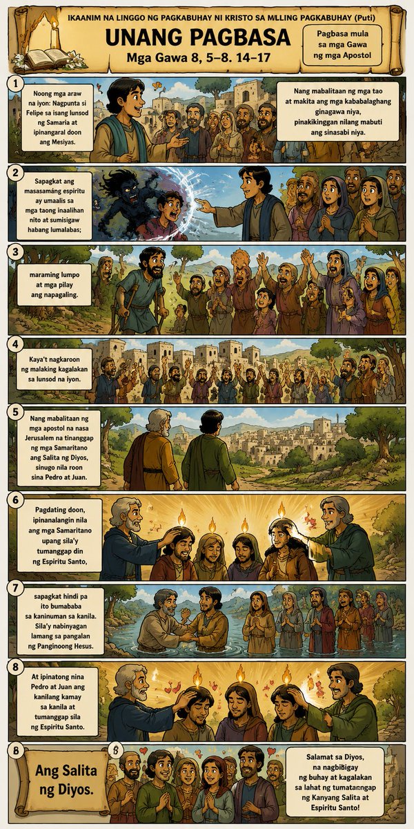 _emman1020's tweet photo. I was wondering pano ko maeenganyo mga member ko na bata sa Legion of Mary na magbasa ng bible since assignment nila yon. Kaso walang nagbabasa talaga. Kaya naisipan ko gawan ng AI generated comics based on daily readings nalang na isesend ko sa GC everyday. https://t.co/DWcZ0Feizz