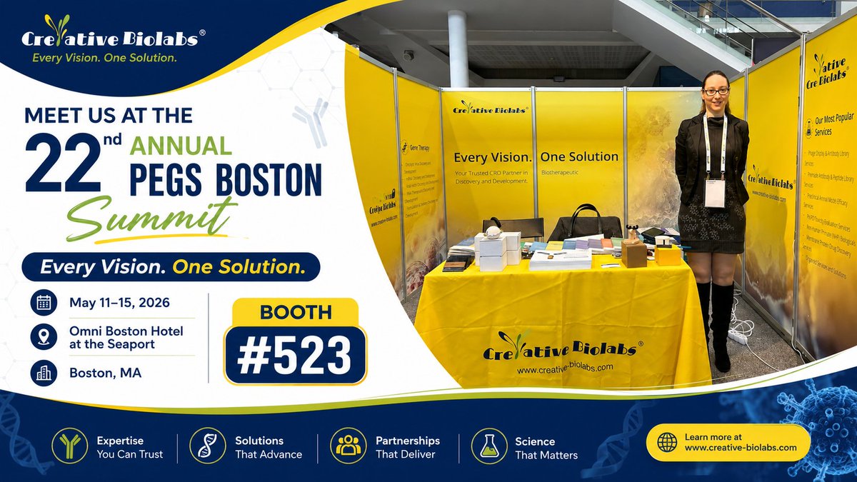 creativebiolabs's tweet photo. #PEGSummit Boston 2026 begins today.
Creative Biolabs is onsite and attending sessions as the exhibit hall gets ready for the week ahead.We look forward to connecting with you and discussing protein&amp;antibody engineering and next-gen therapeutic formats.
Booth #523 — opening soon https://t.co/FsbyPivZW6