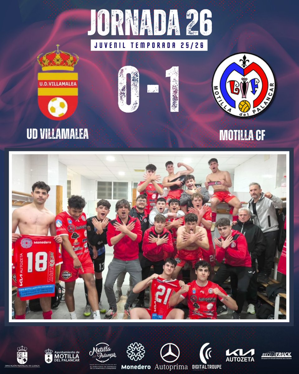 Motillacf's tweet photo. Victoria para nuestros juveniles en el último partido de liga. 😊

Los chicos pelearon hasta el final como visitantes en el Municipal La Pedriza.

🆚UD Villamalea 0️⃣
✅Motilla CF 1️⃣

¡VAMOS MOTILLA! ⚽💪

#MotillaCf #MotilladelPalancar #MotillaCfJuvenil #JuvenilProvincial https://t.co/plcHwfm9ll