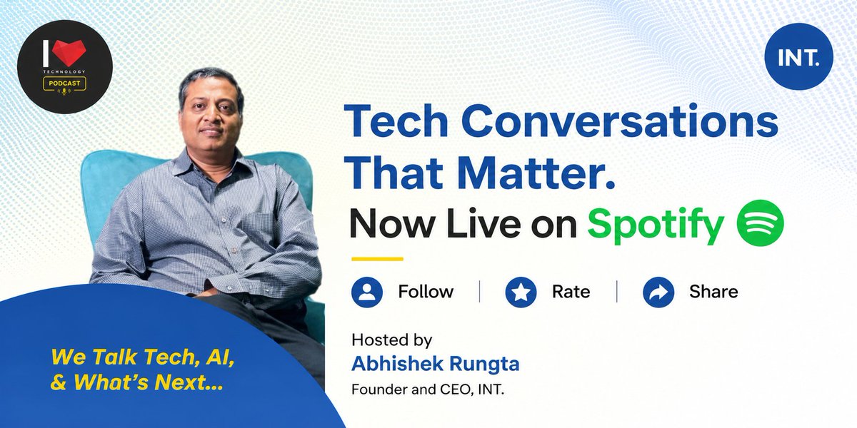 indusnettech's tweet photo. 🎧 The I ❤️ Technology Podcast is now LIVE on Spotify!

Real conversations on AI, innovation, startups, leadership, and digital transformation - hosted by our CEO and Founder, Abhishek Rungta

🎧Spotify Link: https://t.co/d8hHhEC241

#ILoveTechnologyPodcast #INTGlobal https://t.co/1qFjPEjqky