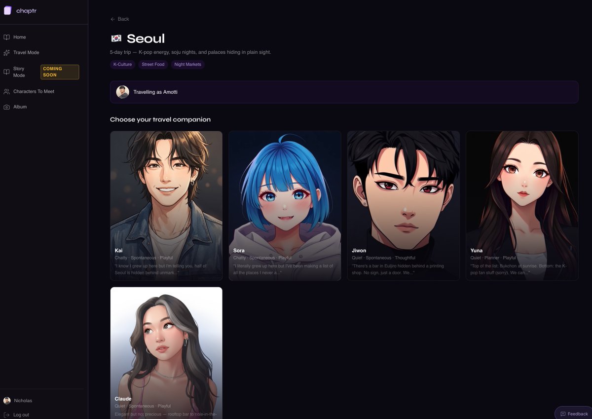 Chaptr_official's tweet photo. https://t.co/2Z3oJwjpW0 have not pivoted into https://t.co/amI2kA1NdY ❤️

Pick a city, pick a companion, live the story scene by scene.              

Seoul, Tokyo, Paris are waiting. Who are  you taking with you? 👇 https://t.co/7fbLHtqs1N