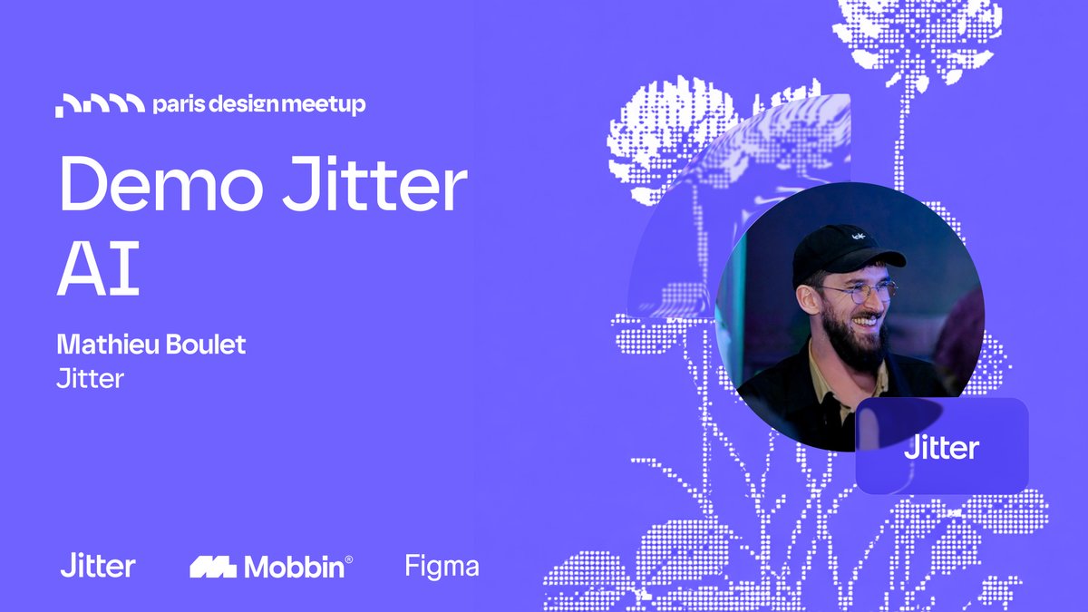 LukyVJ's tweet photo. Designers in Paris, mark your calendars ✨ 

🔥@mthblt , Founding Designer at Jitter, joins #ParisDesignMeetup on 28 May 2026 at @jittervideo!  

🎤 He'll be talking about "Jitter AI”

Thanks to our sponsors @figma @mobbin &amp; #Jitter

RSVP now ⬇️

https://t.co/PvA26vLcW2 https://t.co/CDbB5m8Lwx