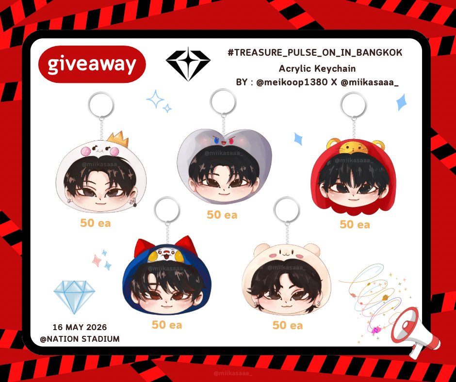 Ꮺ ⋆ Pls kindly rt ⋆ Ꮺ

giveaway 💎

Acrylic Keychain 💖
💎 : 250 ea
BY : <a href="/meikoop1380/">eikoop</a> X <a href="/miikasaaa_/">Makii #ฟอลก่อนทักจะเห็นdmเร็วกว่าค้าบ</a>

🗓️ : 16 MAY 2026 
📍 : National Stadium 
⏱️ : TBA

#TREASURE
#PULSE_ON_IN_BANGKOK
#TREASURE_PULSE_ON_IN_BKK
#TREASURE_PULSE_ON_IN_BANGKOK