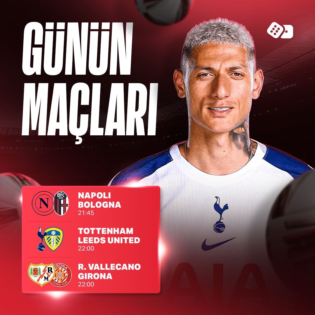 cfbresmi's tweet photo. 🔥 GÜNÜN MAÇLARI

⚽️ Napoli 🆚 Bologna
⚽️ Tottenham 🆚Leeds United
⚽️ Rayo Vallecano 🆚 Girona

✍️ Kritik maçları analiz ederek avantajlı oranlarla bültenin tadını çıkarabilirsiniz. https://t.co/HsiMhNztNR