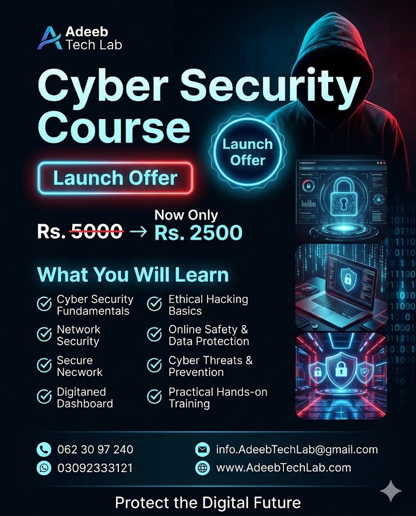 AdeebTechLab's tweet photo. 🔐 Cyber Security Course by Adeeb Tech Lab https://t.co/rGz5kNQ0xj