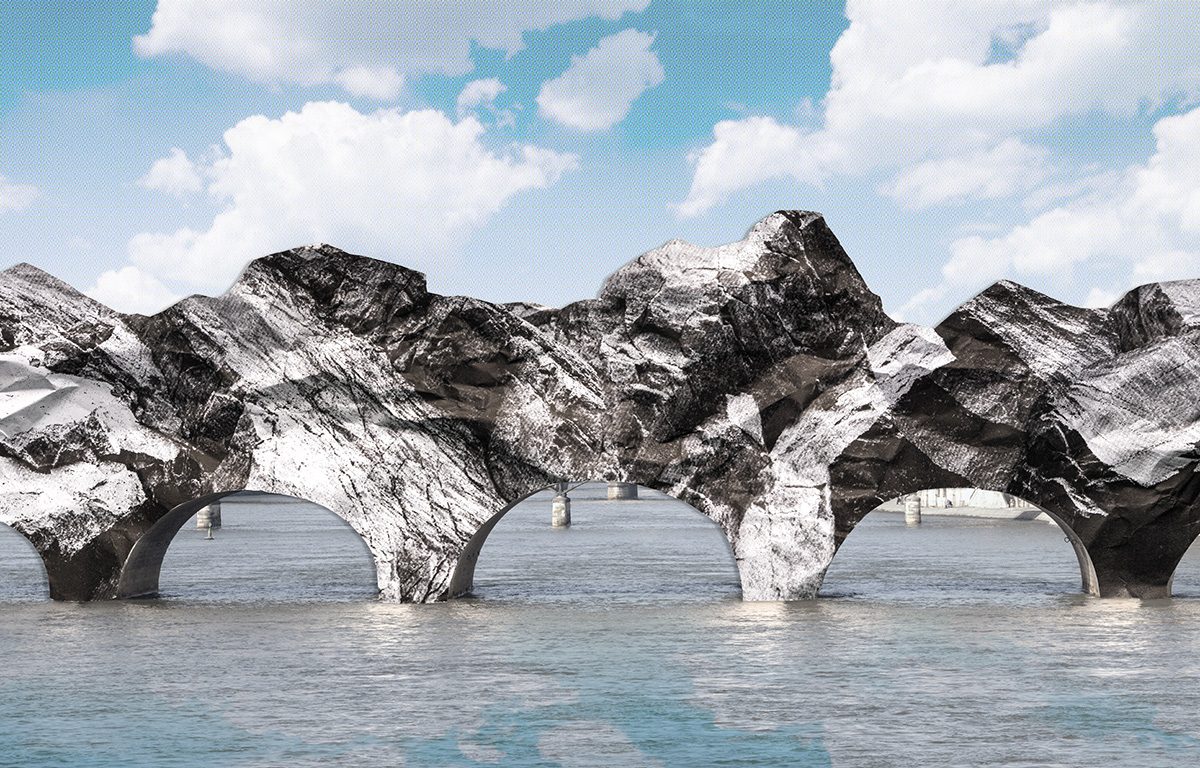 designboom's tweet photo. JR begins shaping stone-like cavern across paris' pont neuf, honoring christo &amp; jeanne-claude https://t.co/Z3X5B8dsNL https://t.co/pojzaRwd3E