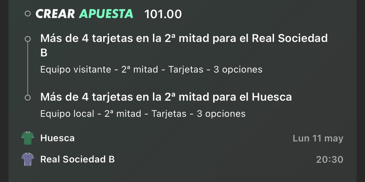 carrionbet's tweet photo. 🇪🇸 Huesca vs Real Sociedad B 🇪🇸
🟡🔴 Tarjetas 2ª mitad

Cuota 2.00
Cuota 5.50
Cuota 21.00
Cuota 101.00
Cuota 351.00

✍️ Seguimos con el formatín.

Equipos con un promedio INCREÍBLE de tarjetas amarillas, un árbitro con un promedio de 6 amarillas por partido.

Se juegan el descenso, si el Huesca gana pone en problemas a la Real Sociedad B y si la Real Sociedad B gana estarían prácticamente salvados.