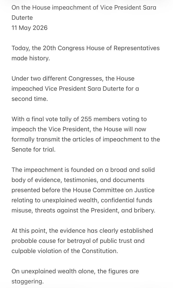kimmbadbadon's tweet photo. @gmanews READ: Bicol Saro PL Rep Terry Ridon on voting: Today, the 20th Congress House of Representatives made history. Under two different Congresses, the House impeached Vice President Sara Duterte for a second time. @gmanews https://t.co/j64WG9QuQh